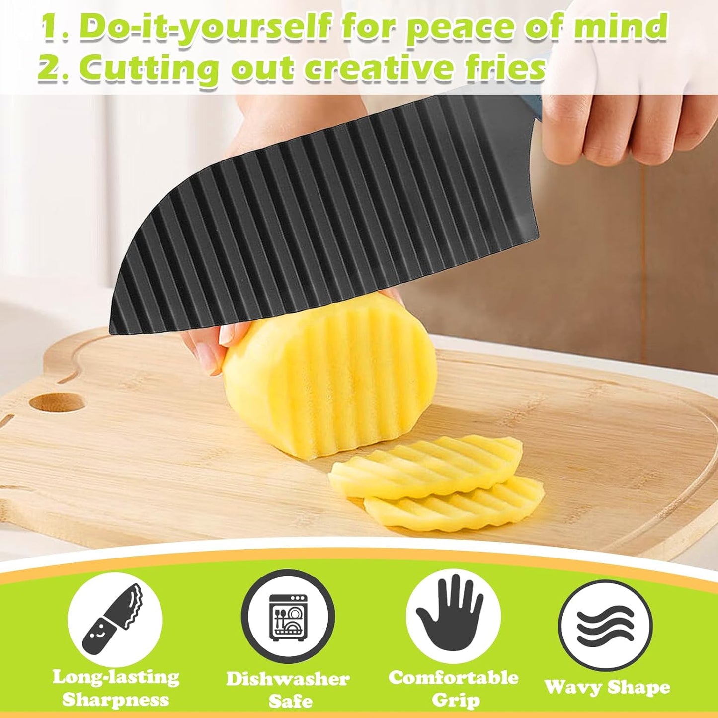 Crinkle Cutter Wavy Slicer for Veggies, French Fry Cutter, Stainless Steel Potato Slicer Wavy Chopper,Vegetable Crinkle Cutting Onion Chopping Tool for Fancy Edges for Cucumber, Kitchen Gadgets