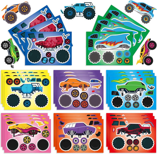 24 Sheets 8.3''×5.9'' Make Your Own Monster Truck Stickers for Toddlers Kids Party Favors, Make a Face Stickers for Kids Activities Supplies Crafts