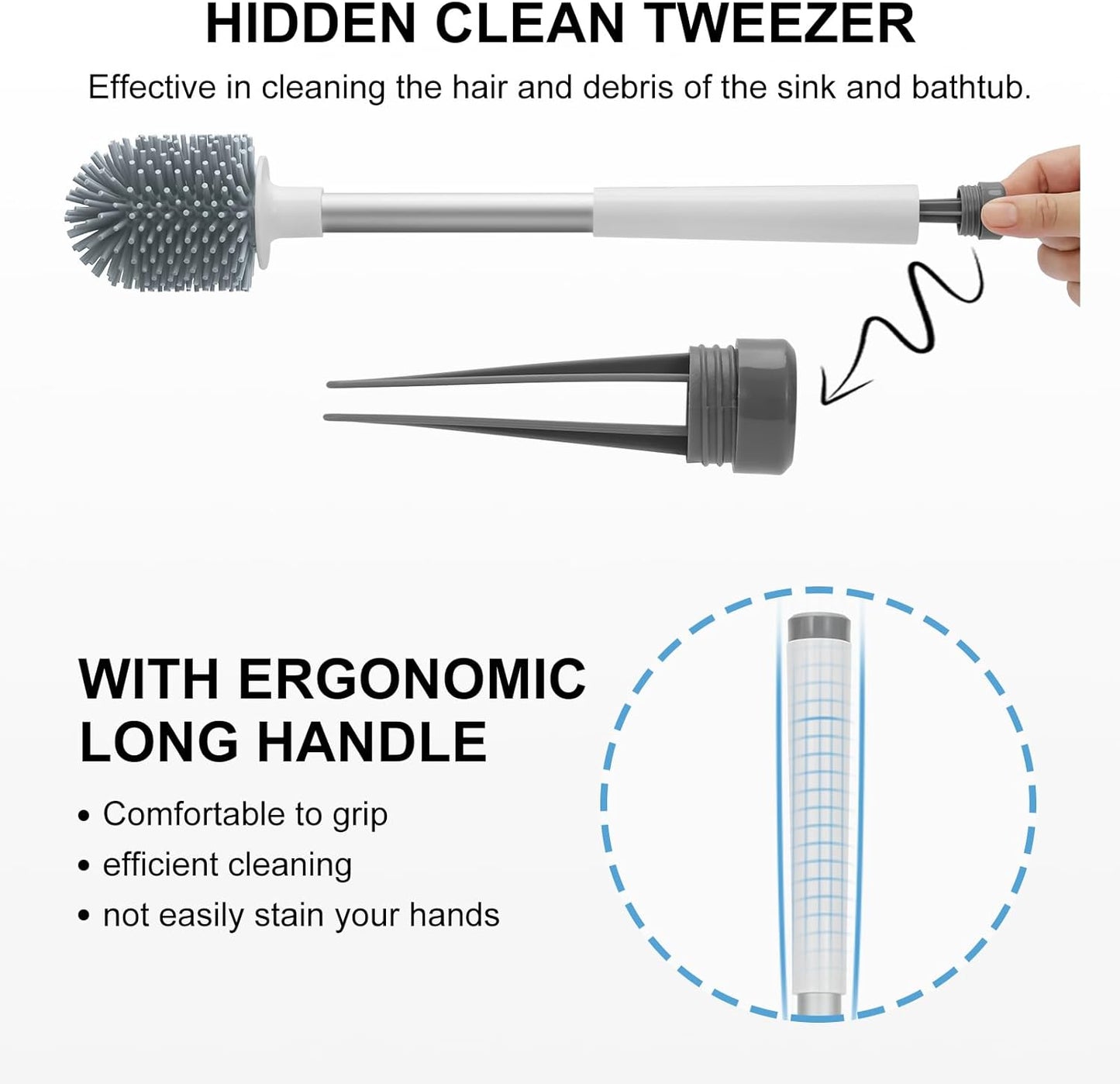 Silicone Toilet Bowl Brush and Holder Automatic Toilet Brushes for Bathroom with Holder Ventilated Toilet Cleaner Brush for Toilet Scrubber Cleaning, White & Grey