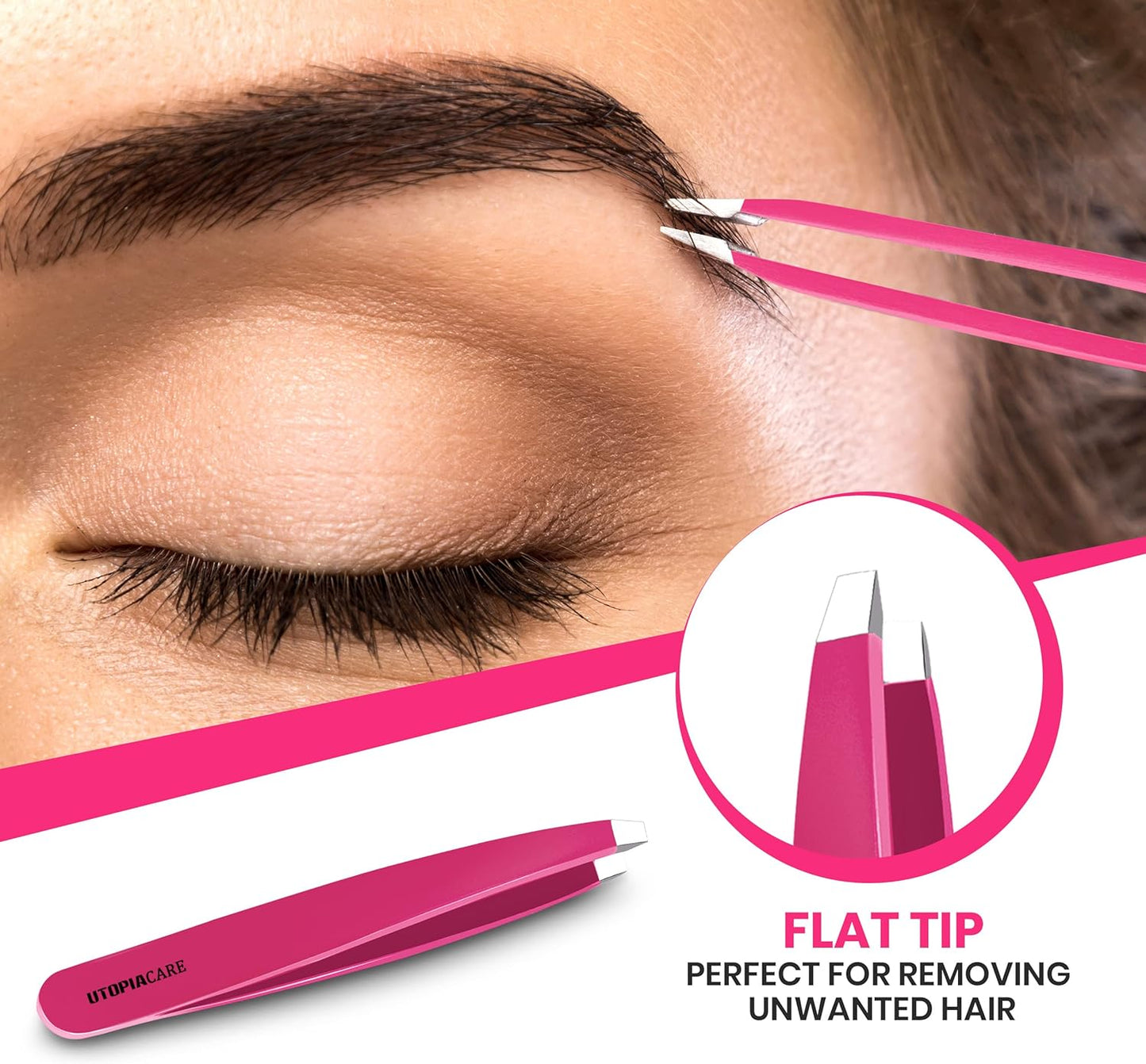 Professional Tweezers 4 Piece Set, Stainless Steel Slant, Pointed, Flat & Curved Tweezers for Eyebrows, Ingrown Hair & Splinter Removal, Grooming & Beauty Tools, Pink