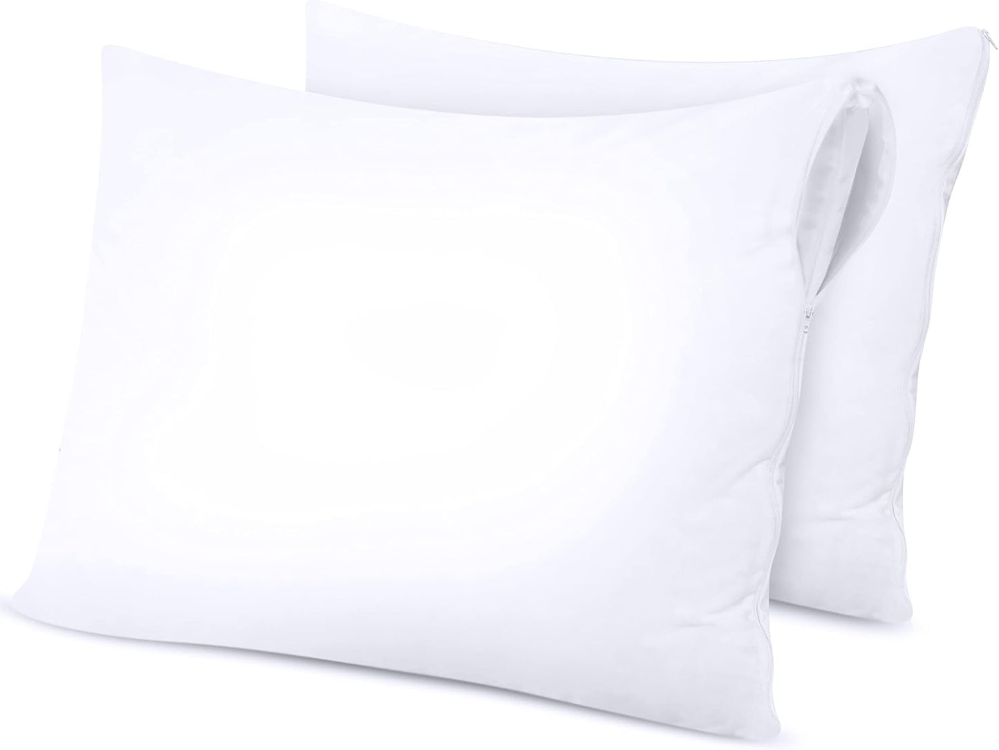 Waterproof Pillow Protectors Zippered Standard Size (2 Pack, White), Zippered Pillowcases, Bed Bug Proof Pillow Encasement Covers 20 X 26 Inches