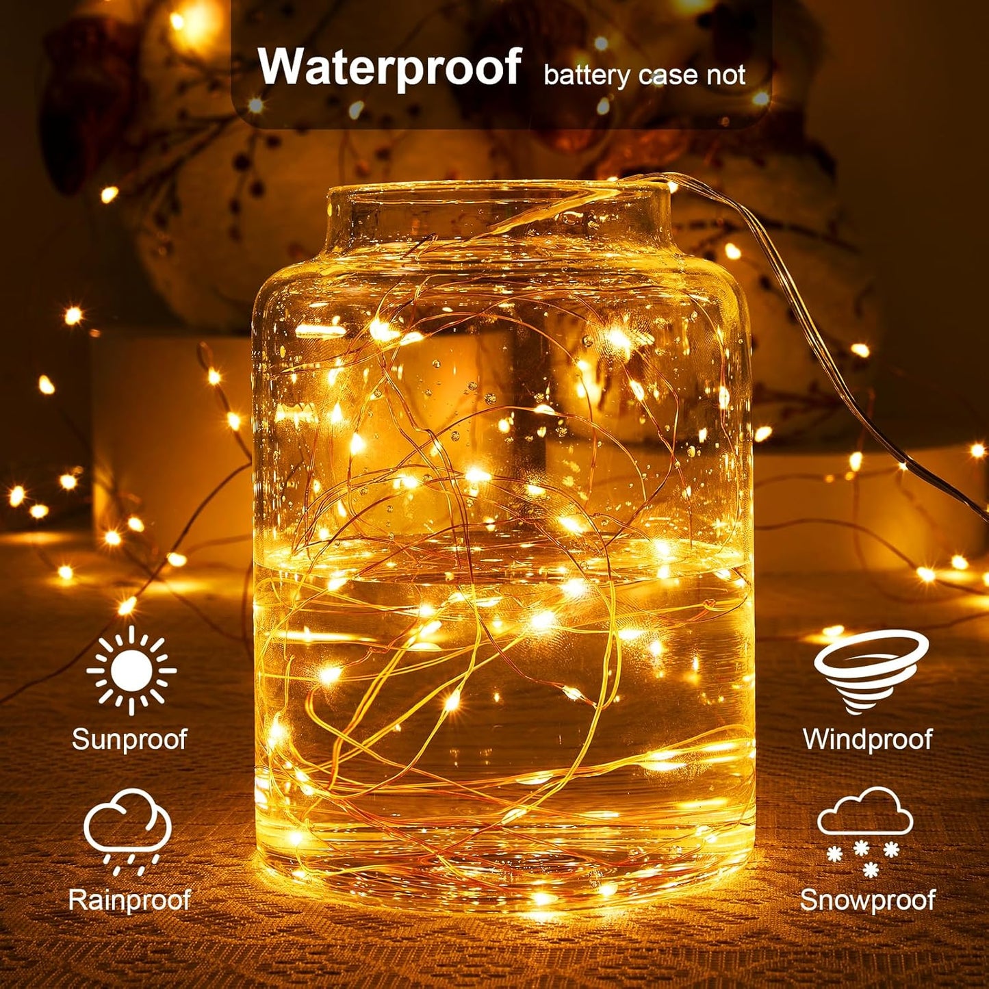 1 Pack 16.4Ft Battery Operated String Lights with Timer, Warm White with Synchronized Twinkle Mode, Fairy Lights Battery Powered, 50 Leds, Idea for Christmas Bedroom Party Wedding