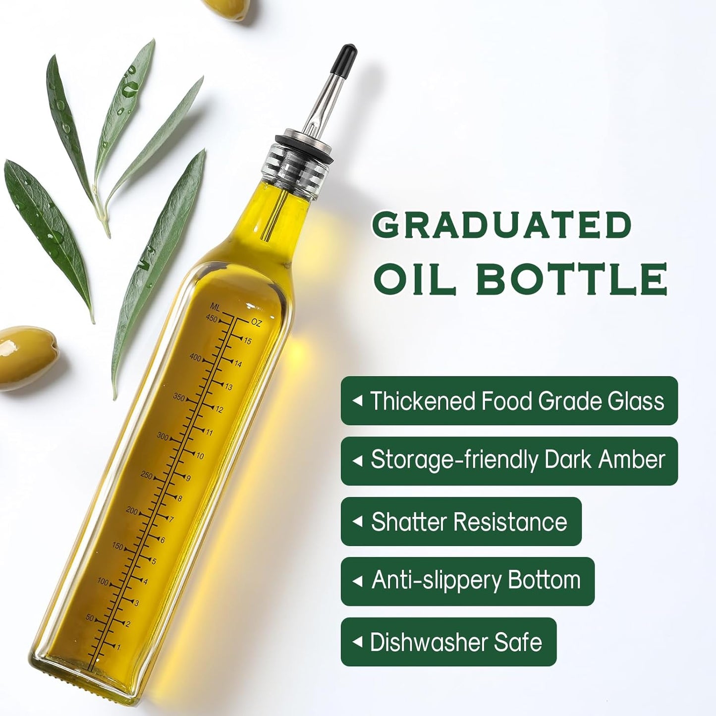 17Oz Glass Olive Oil Dispenser Bottle - 500Ml Clear -Oil & Vinegar Cruet with Pourers and Funnel - Olive Oil Carafe Decanter for Kitchen