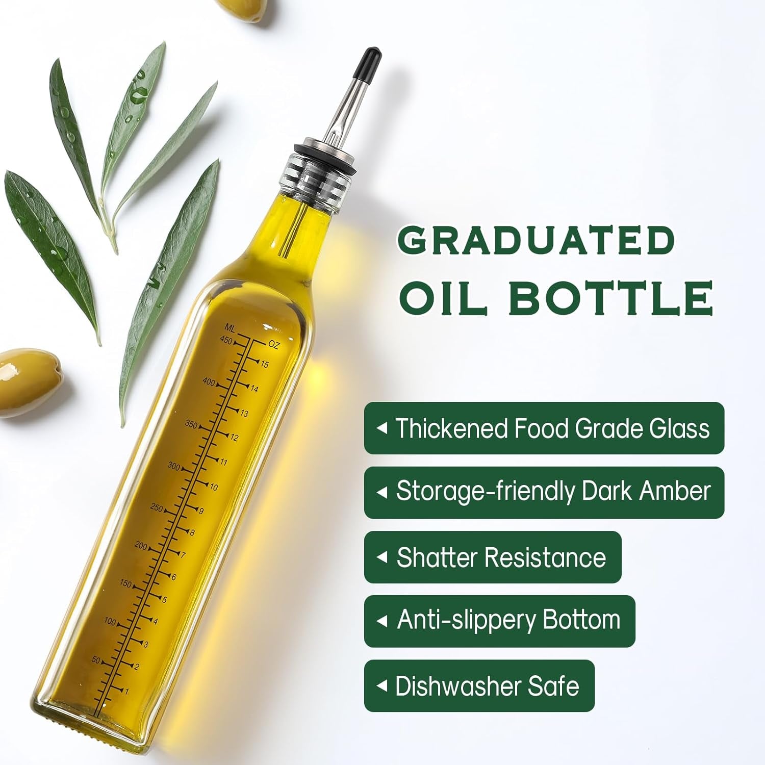 17Oz Glass Olive Oil Dispenser Bottle - 500Ml Clear -Oil & Vinegar Cruet with Pourers and Funnel - Olive Oil Carafe Decanter for Kitchen