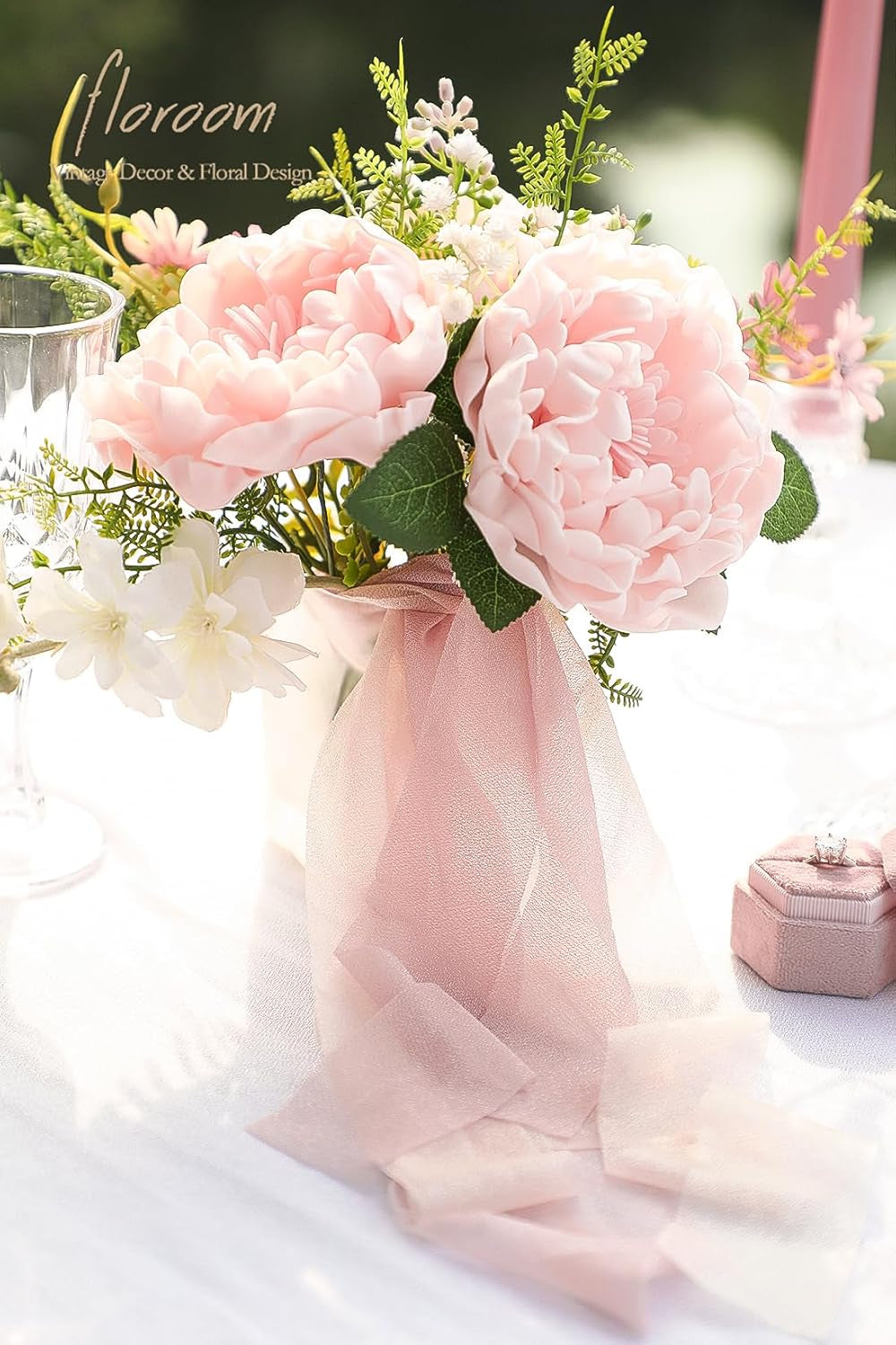 16-Piece Set of 4-Inch Blush Foam Peonies - Realistic Artificial Flowers with Stems for DIY Wedding Bouquets, Bridal Showers, Centerpieces, and Party Table Decorations