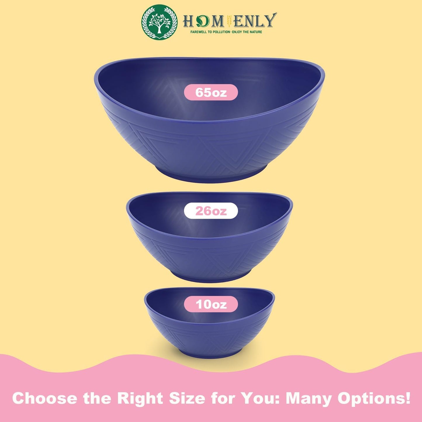 Wheat Straw Mini Bowls - 10 OZ Oval Set of 4 for Snacks, Desserts, Fruits, Ice Cream, Dips, and Yogurt, 5 Inch, Microwave and Dishwasher Safe, Mondrian Color