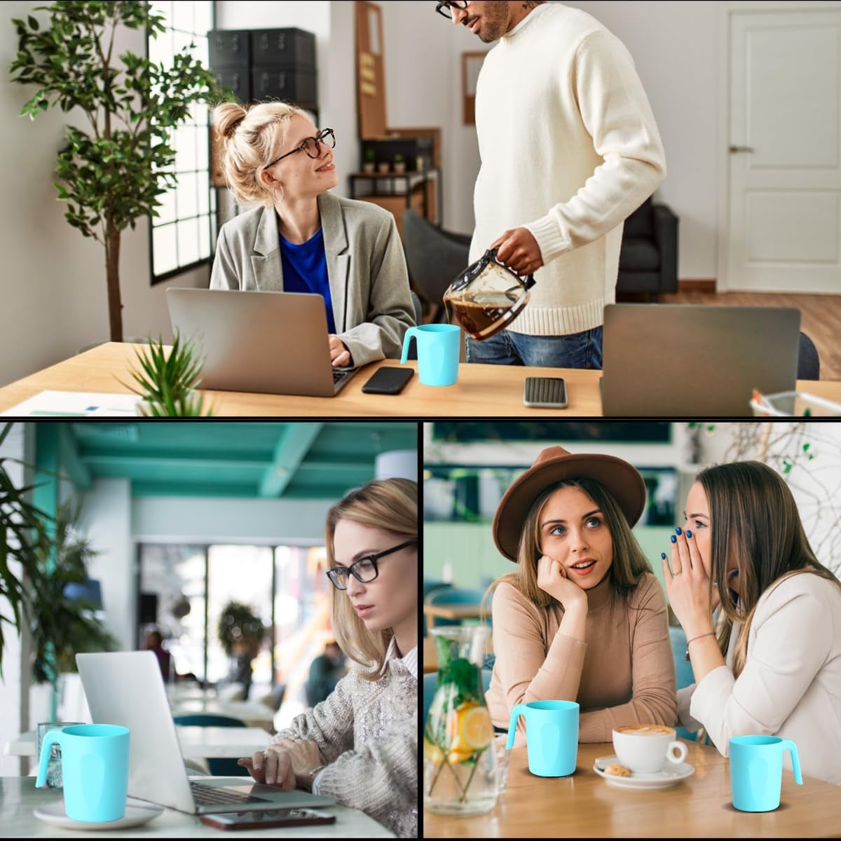 TF Blue Plastic Coffee Mug Set of 8, 15oz Reusable Cups with Handles, Ideal for Home, Garden, Picnic, Camping, and Outdoor Use