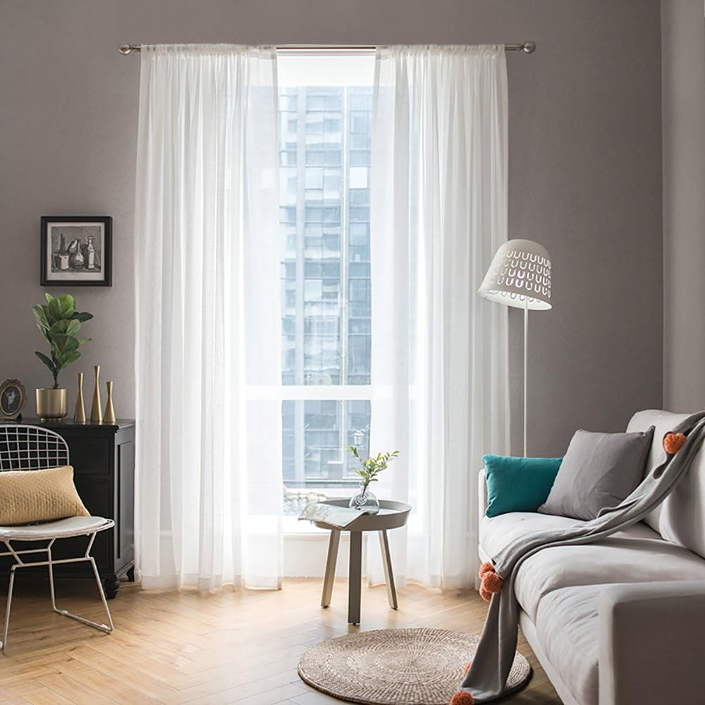 2 Panels Solid Color White Sheer Window Curtains Elegant Window Voile Panels/Drapes/Treatment for Bedroom Living Room (54 X 84 Inches White)