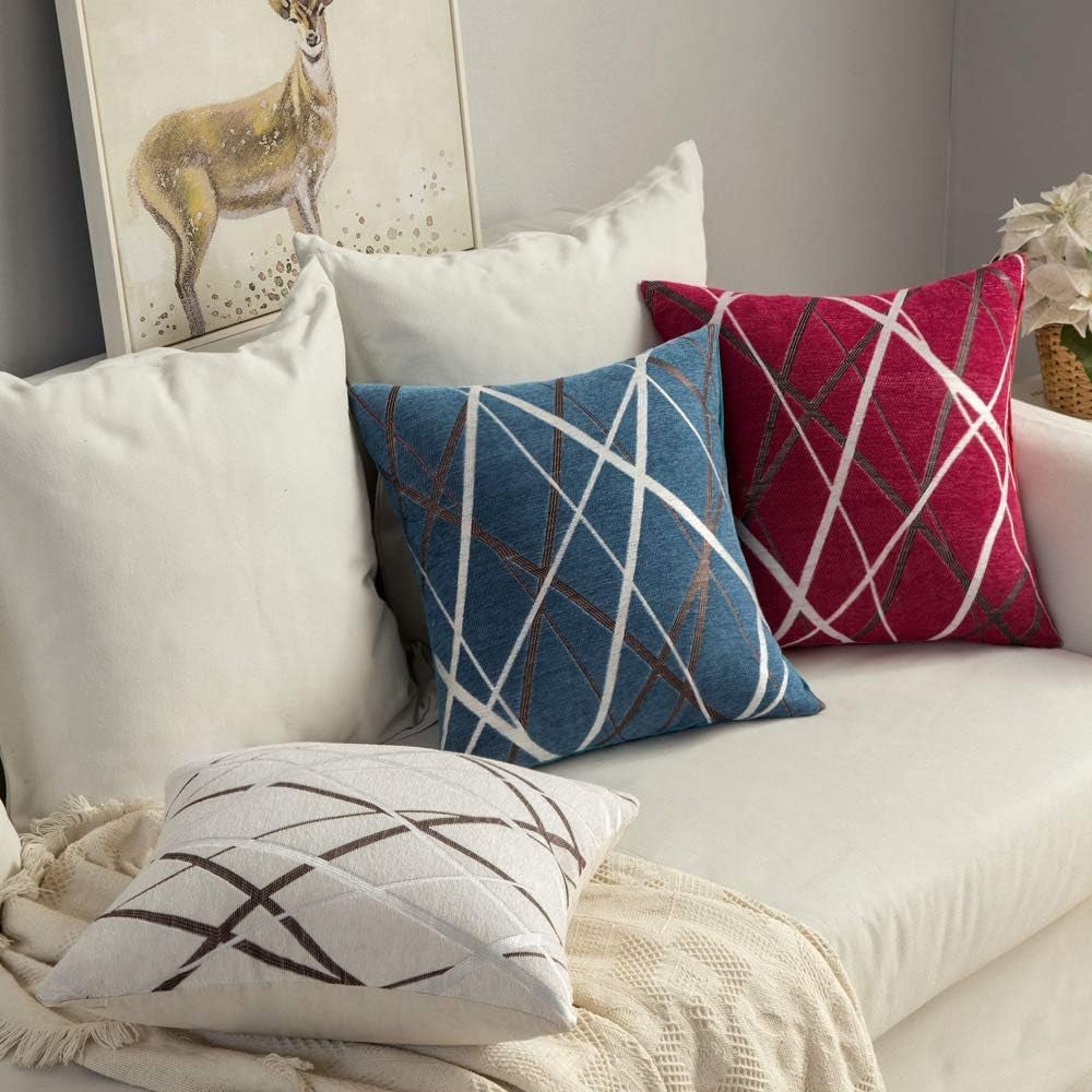 Pack of 2 Decorative Throw Pillow Covers Woven Textured Chenille Cozy Modern Concise Soft Blue Square Cushion Shams for Bedroom Sofa Car 18 X 18 Inch