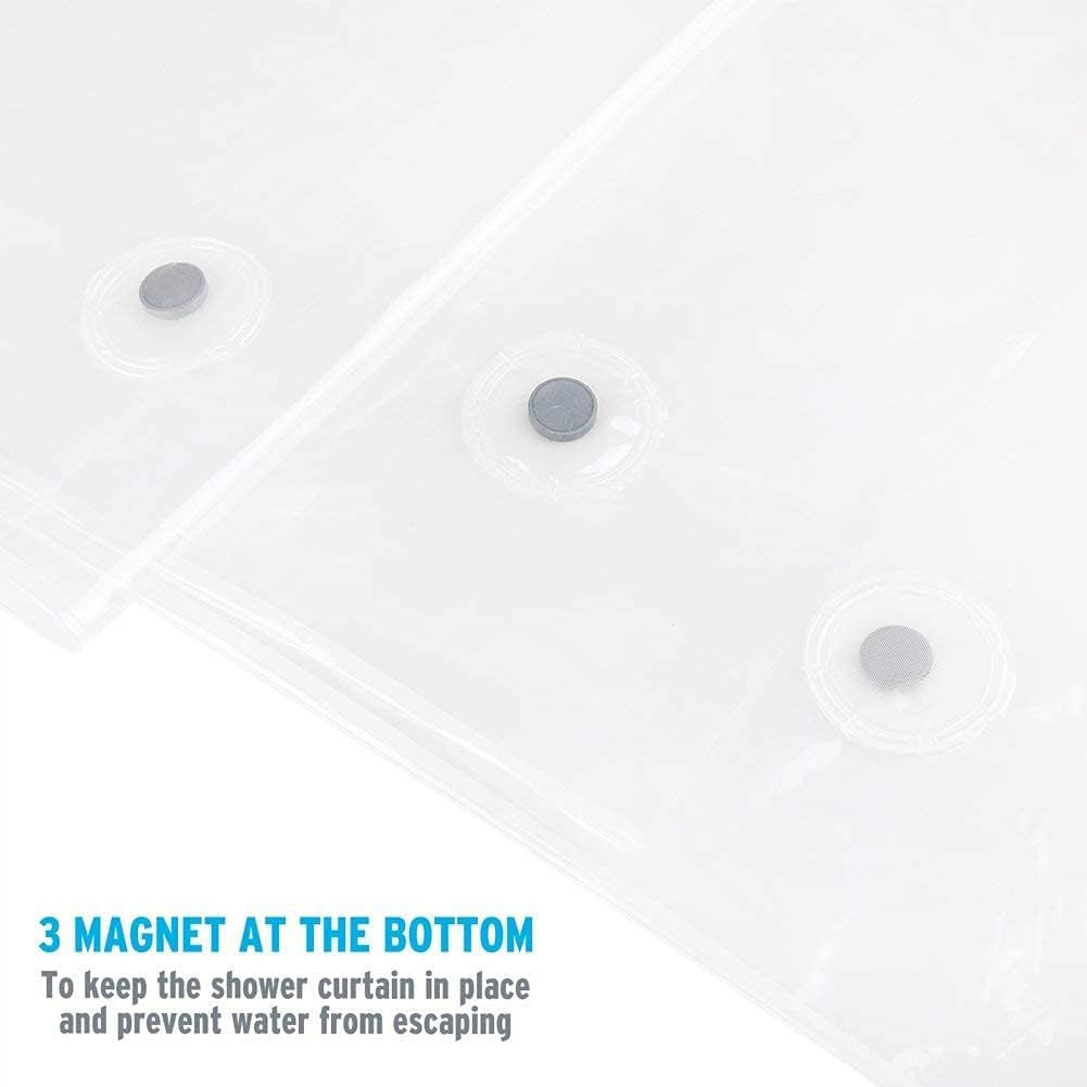 Shower Curtain Hooks Rings and 72 X 84 Inches EVA 5G Bathroom Plastic Shower Curtain