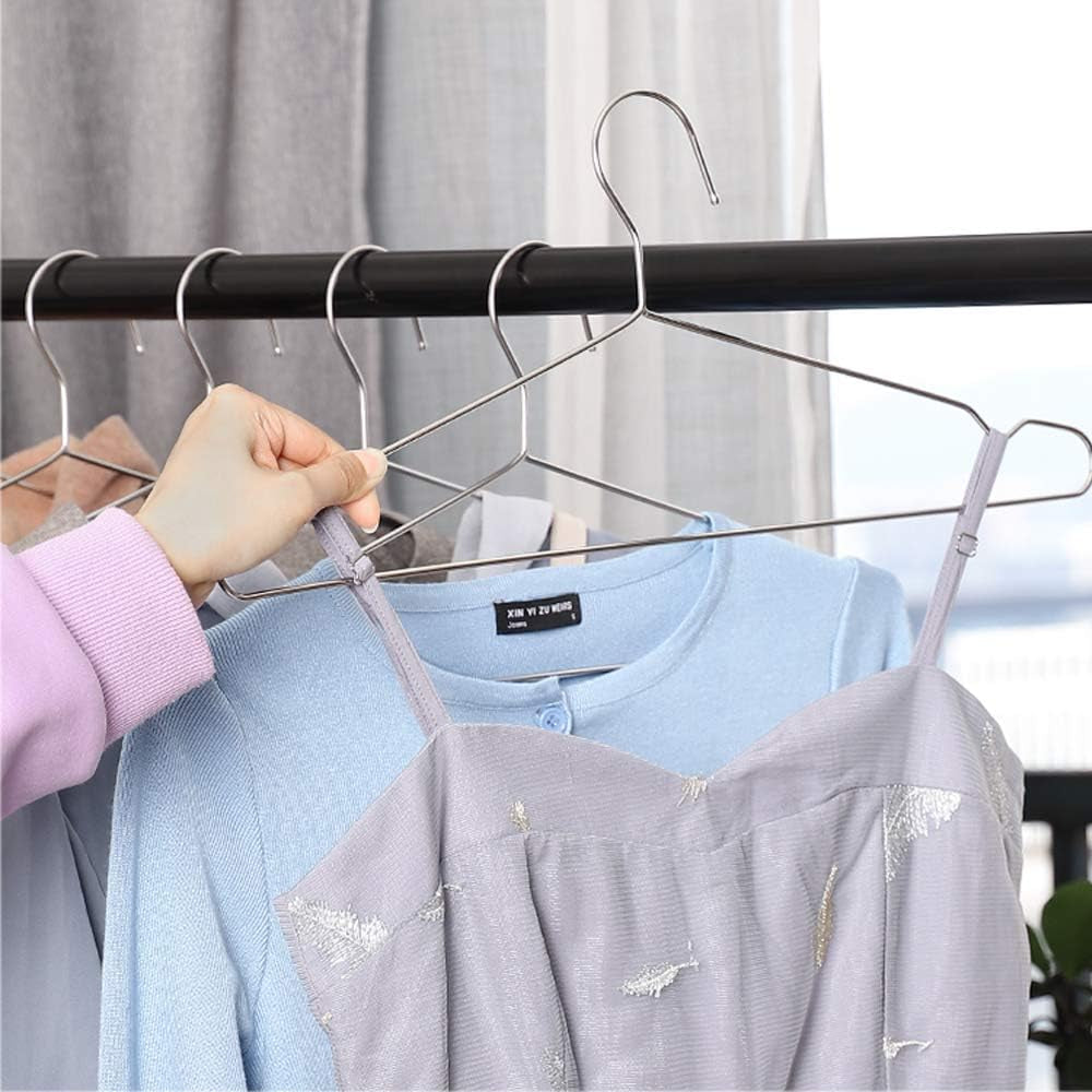 Coat Hangers Clothes 10 Pack Wire Hangers Heavy Duty Stainless Steel Hangers with Non Slip Grooves, 16.5 Inch Ultra Thin Metal Hangers Space Saving Clothing Hanger
