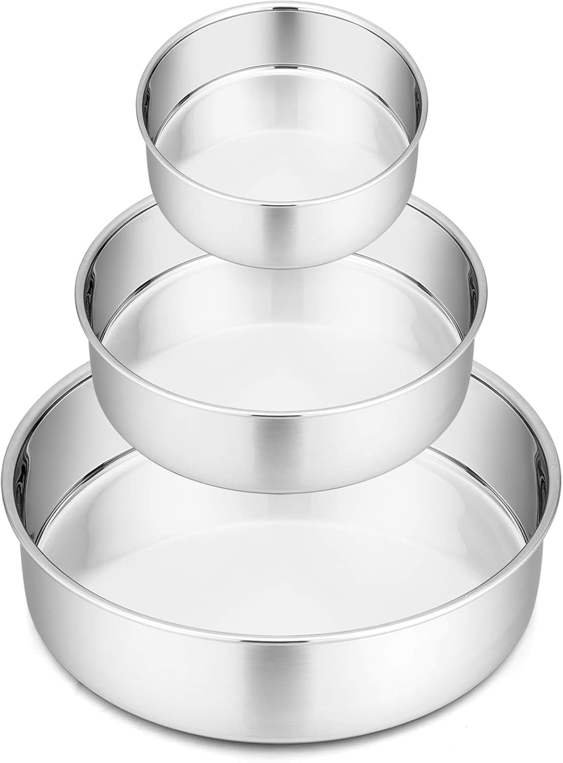 Cake Pan Set of 3, 4" + 6" + 8" round Baking Layer Tier Cake Pans Tins, Stainless Steel Bakeware for Birthday Weeding, Heavy Duty & Non Toxic, Mirror Finish & Dishwasher Safe