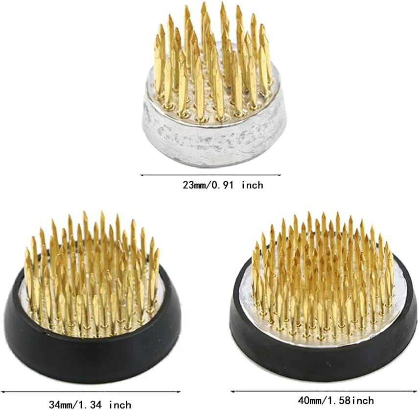 3PCS Flower Frog Holder/Round Flower Fixed Tools with Brass Needle,3 Sizes Flower Arrangement Pin for Garden Home Decoration(0.9Inch 1.34Inch 1.6Inch)