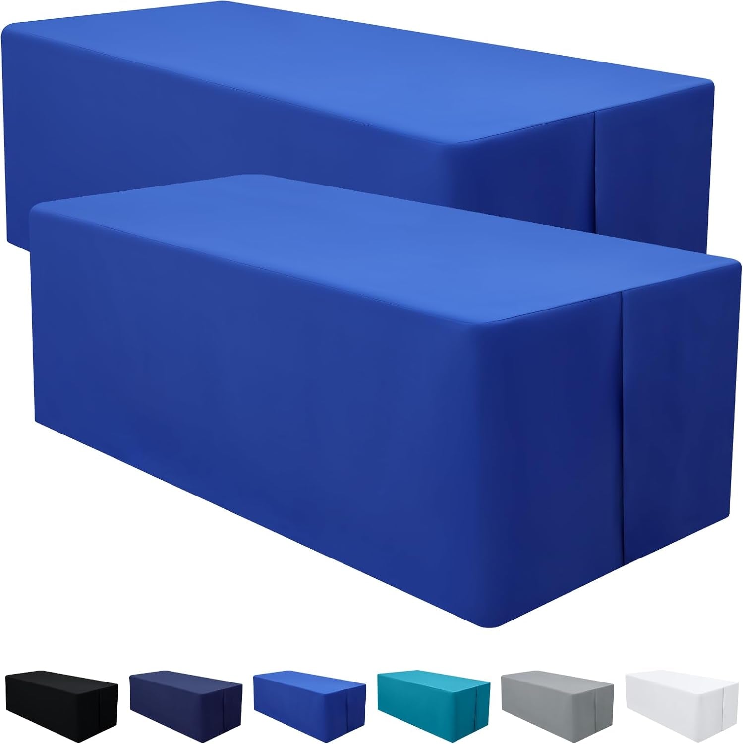2 Packs Rectangle Fitted Tablecloth, 6 Foot Washable Fabric Table Cloth, Waterproof Polyester Table Cover for Party, Trade Show, Outdoor and Indoor (Blue, 30" X 72")