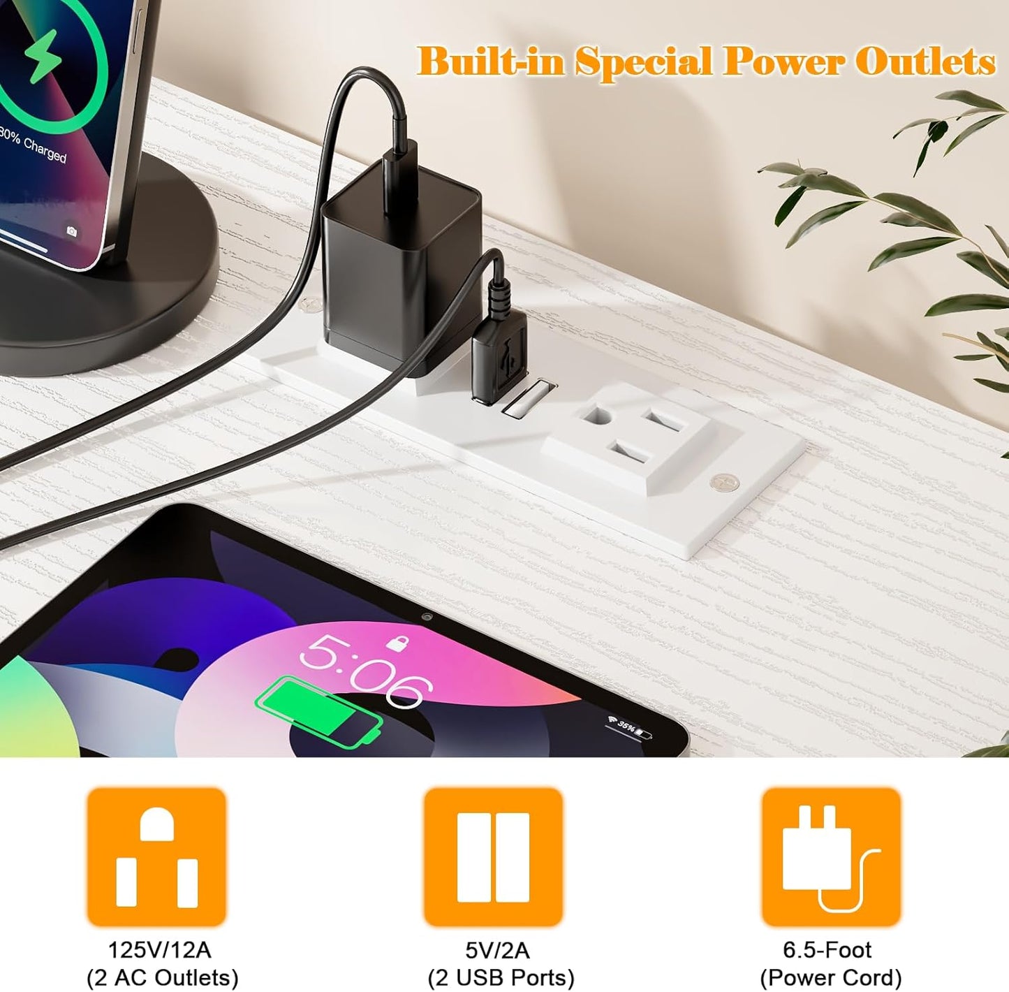 2 Person Gaming Desk with LED Lights, 71 Inch Computer Desk with Power Outlets and Monitor Stand, Double Desk with Storage Bag and Headphone Hooks, Study Writing Table for Home Office, White