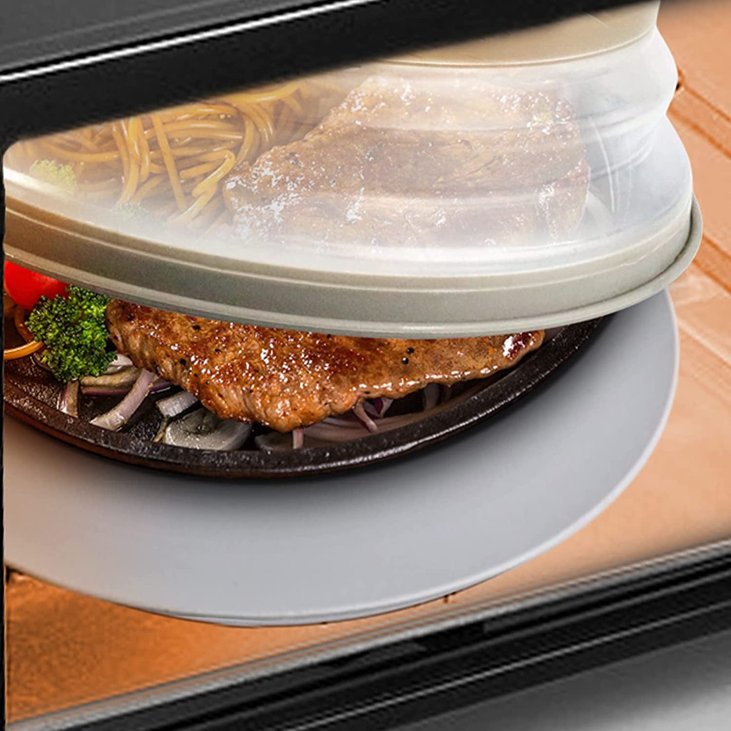 2 in 1,  Microwave Place Mat & Food Cover- Mat as Bowl Holder, for Splatter Guard, Multi-Use: Silicone Trivet, Pot Holders, Drying, Baking, Utensils Rest for Kitchen Counter, Grey