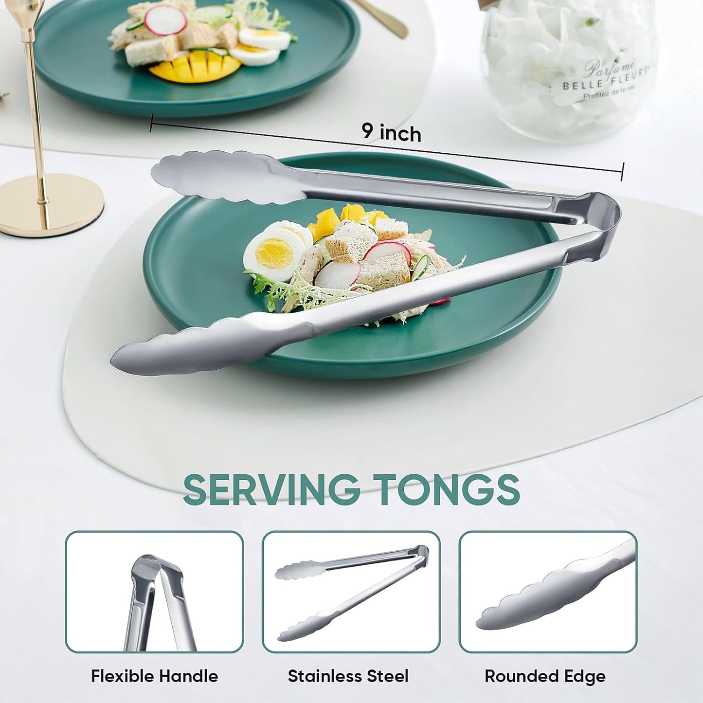 12 Pieces Buffet Tongs 7'' Serving Tongs Heavy Duty Stainless Steel Kitchen and BBQ Utility Tong (Silver, 7Inch)