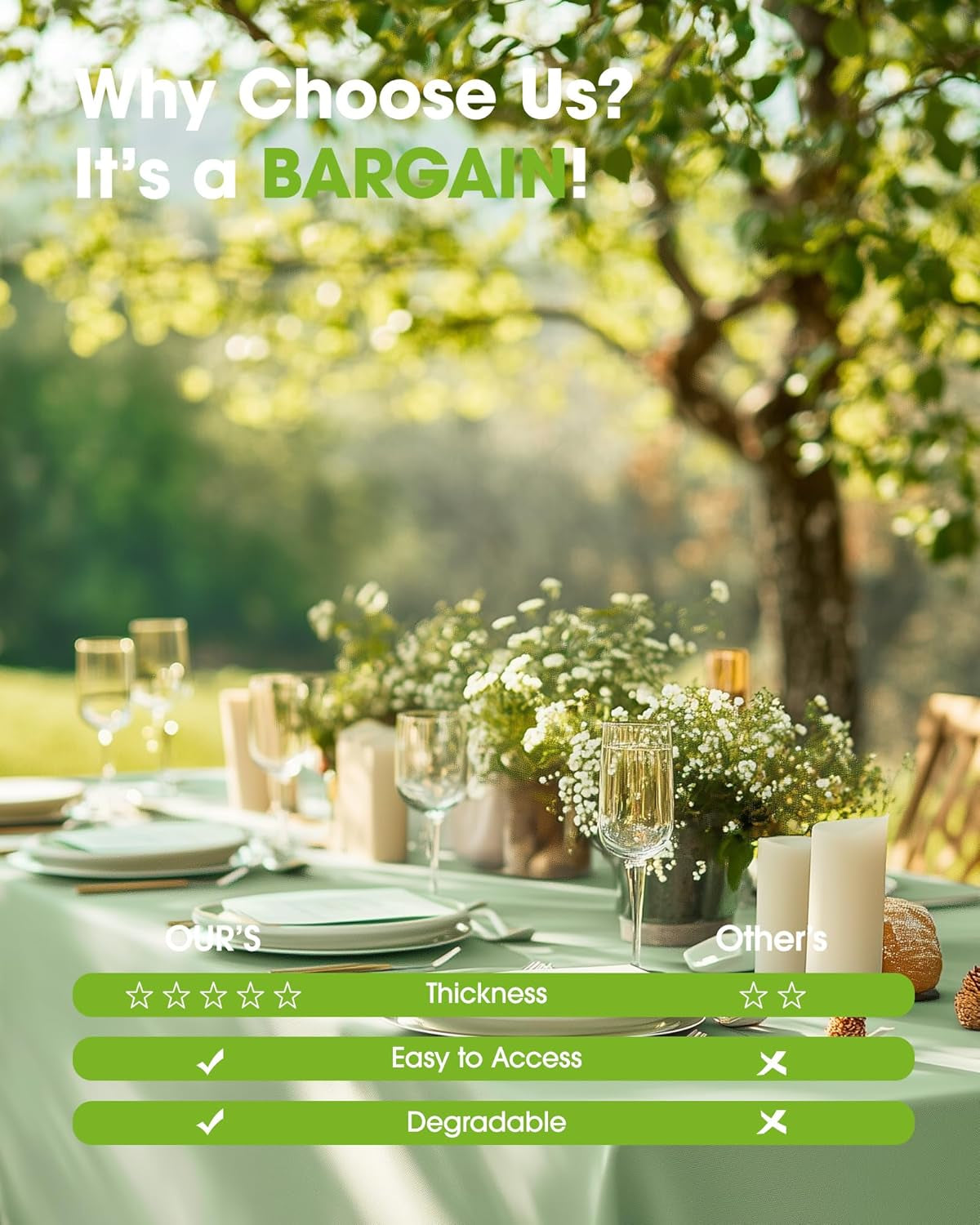 Plastic Table Cloth Disposable 10 Pack, 52 X 70 Inch Table Cloths, Easter Party, Decorative Tablecloths, Rectangle, Light, Pastel Plastic Cover, Waterproof & Sturdy, Sage Green
