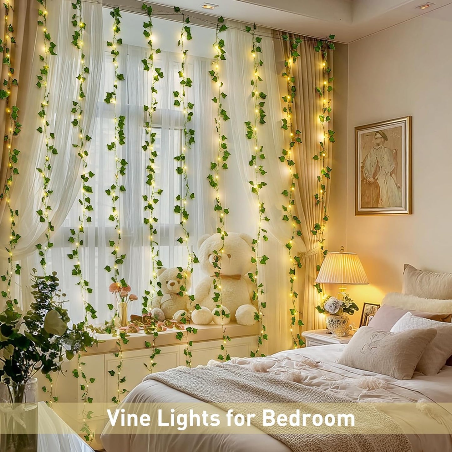 Vines Lights for Bedroom, 200 LED Vines Fairy Lights, Artificial Ivy Leaf Light for Wall Curtain Wedding Party Indoor Decor, 6.5Ft X 6.5Ft with Remote