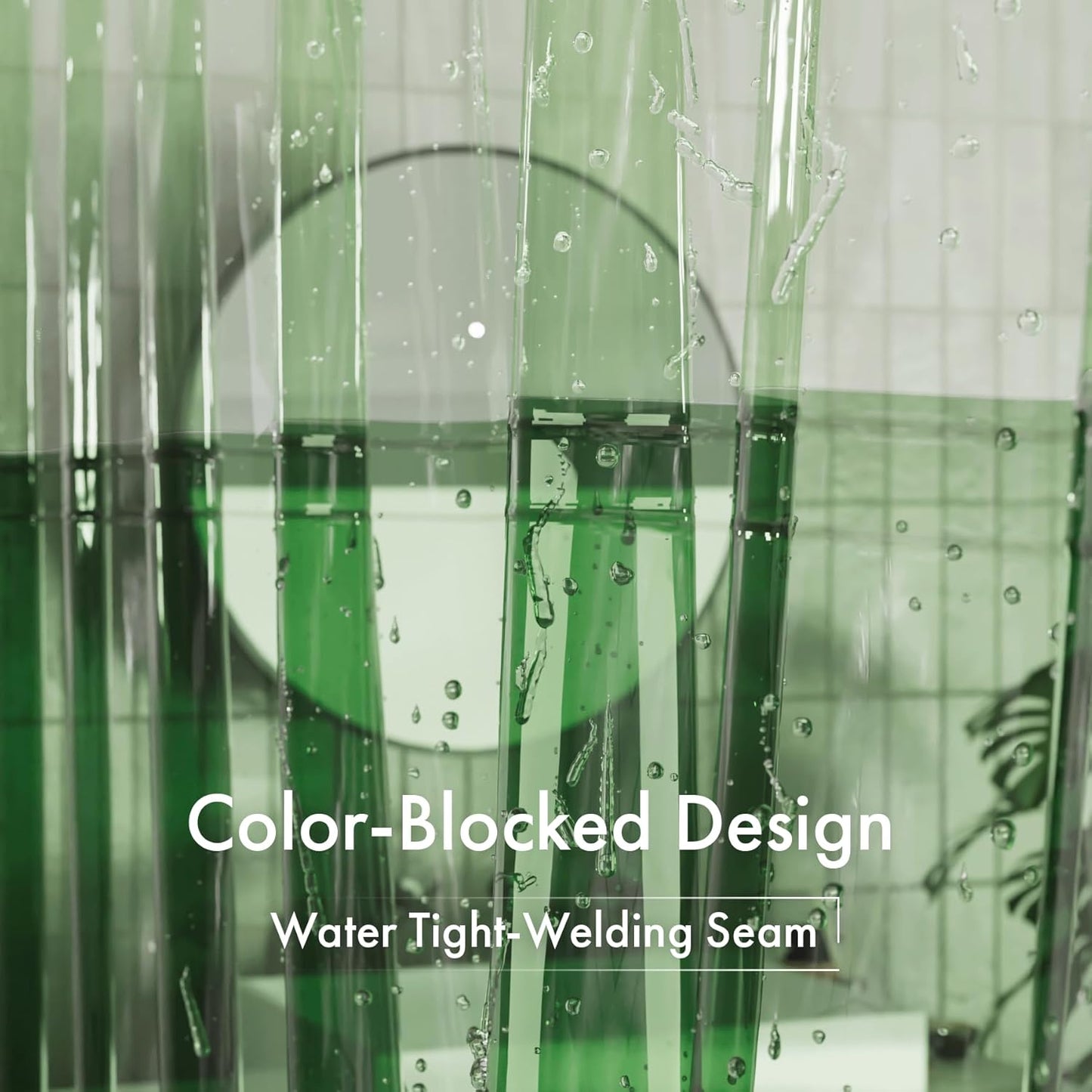 100% EVA Shower Curtain Liner, 72 X 72 Inches Heavy Duty Shower Curtain and Liner 2-In-1 with 3 Clear Stones and 12 Brass Grommets, Color Block Soft Shower Liner - Mint Green & Pine Green