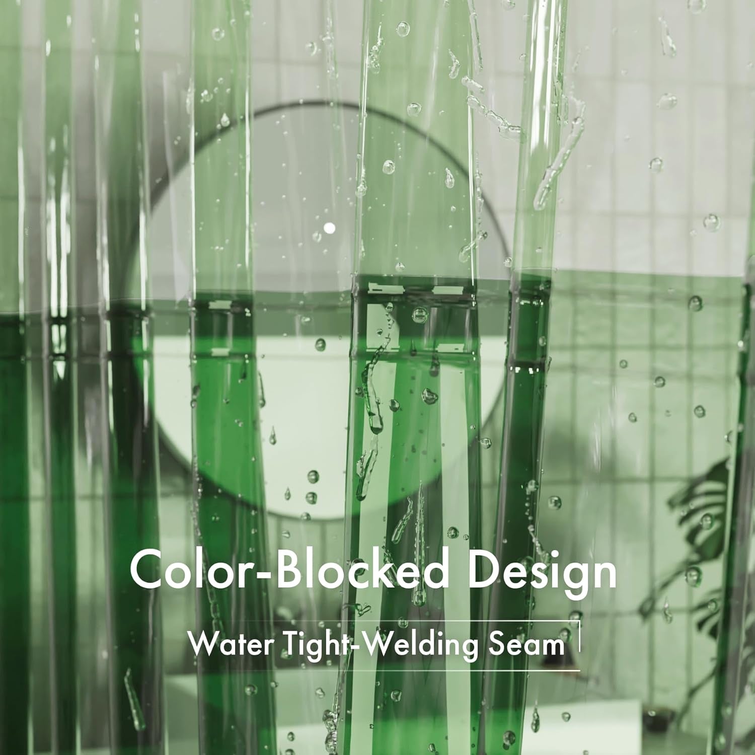 100% EVA Shower Curtain Liner, 72 X 72 Inches Heavy Duty Shower Curtain and Liner 2-In-1 with 3 Clear Stones and 12 Brass Grommets, Color Block Soft Shower Liner - Mint Green & Pine Green