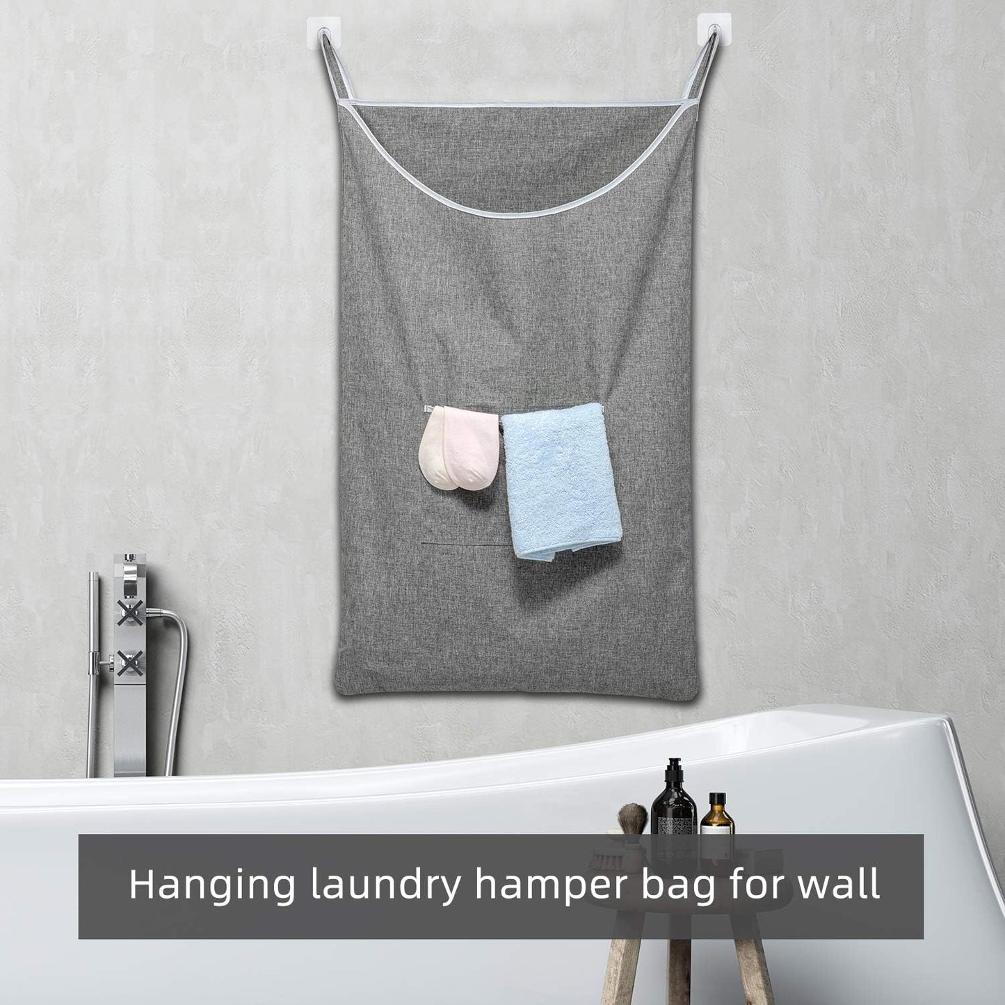 X-Large Door Hanging Laundry Hamper Bag, 2-Pack Large Capacity Storage Solution with Wide Opening, Size 35x22 Inches (Grey)