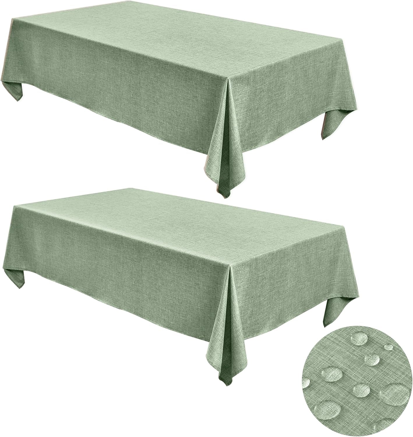 Faux Linen Tablecloths for Rectangular Tables: Water and Stain Resistant Farmhouse Table Covers, Washable Burlap Texture for Kitchen Dining and Parties (2 Pack, 52x70 Inches, Sage Green)