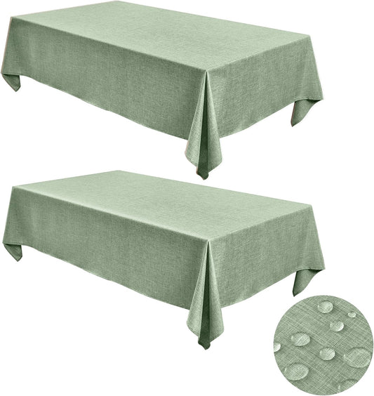 Faux Linen Tablecloths for Rectangular Tables: Water and Stain Resistant Farmhouse Table Covers, Washable Burlap Texture for Kitchen Dining and Parties (2 Pack, 52x70 Inches, Sage Green)