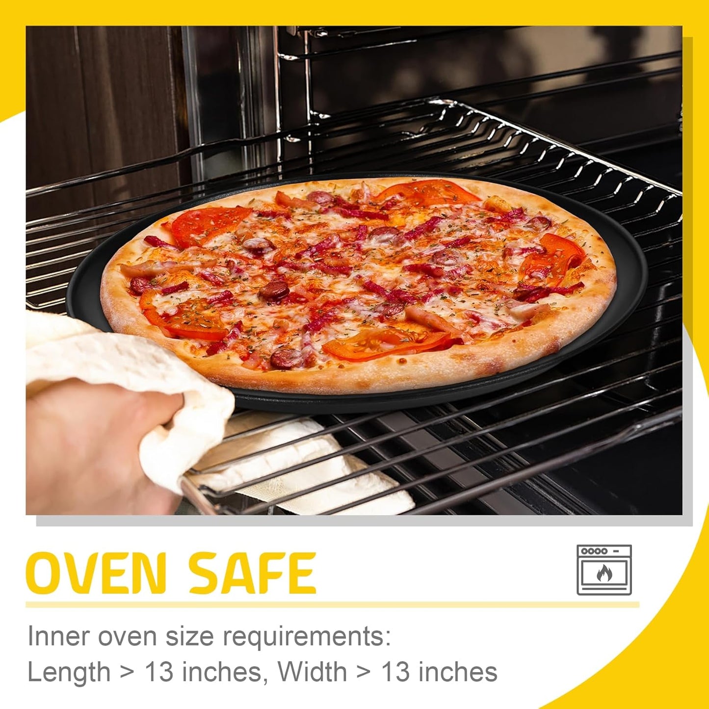 Pizza Pan Bakeware for Home Kitchen, Stainless Steel Pizza Tray for Baking Pizza, Healthy & Reusable & Easy Clean, Oven & Freezer Safe, 12 Inch & Black