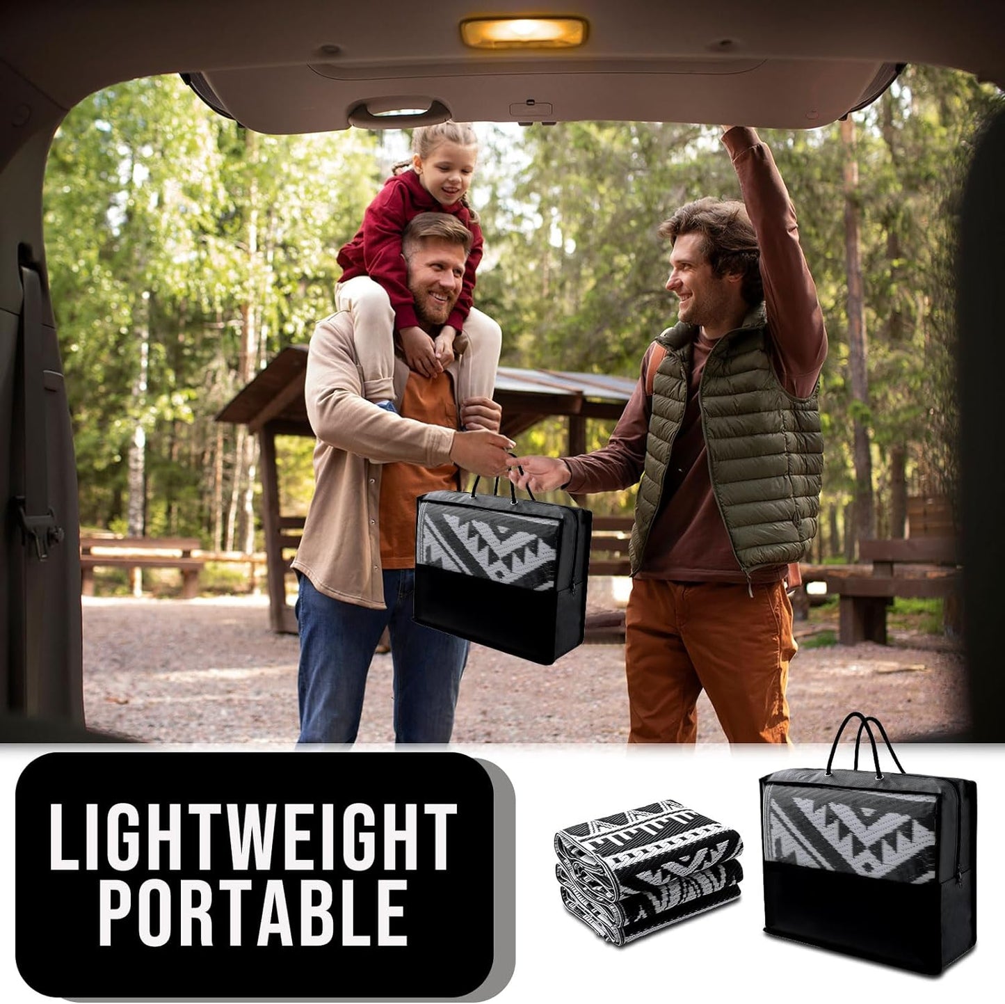 Outdoor Rug Waterproof 5X8 Ft, Reversible Outdoor Plastic Straw Rug, Boho Patio Rug, Indoor Outdoor Carpet, RV Mat outside for Patio, Camp, Picnic, Balcony, Deck, Backyard, Black & White