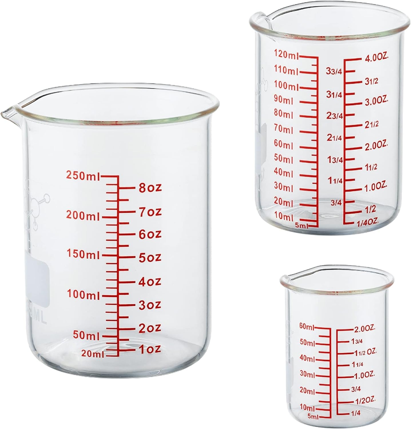 Ackers Mini Glass Measuring Beaker Set, Borosilicate, 2Oz 4Oz 8Oz Measuring Cups
