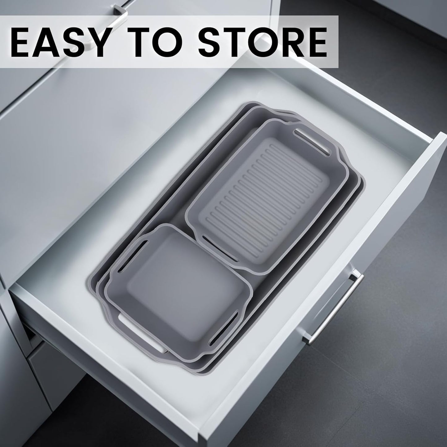 Large Silicone Baking Tray Dividers for Oven Cooking & Meal Prep, Sturdy Heatproof Handles Nonstick Divided Baking Sheet Pan, Reusable Half Sheet Baking Tray, Suitable for Oven Microwave (Gray)