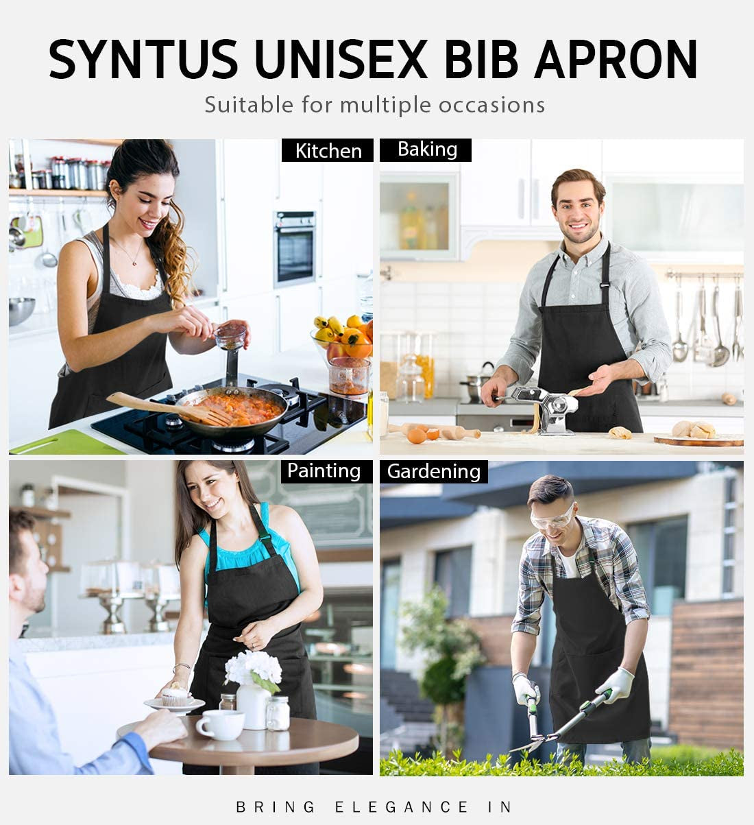 12 Pack Bib Apron, Unisex Aprons Adjustable Waterdrop Resistant with 2 Pockets Cooking Kitchen Apron for Chef, BBQ Drawing Apron Bulk, Black