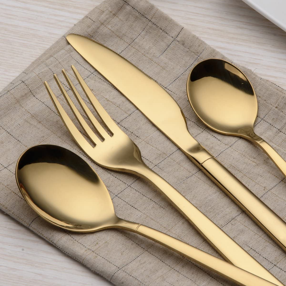 20-Piece Titanium Gold Plated Stainless Steel Flatware Set, Service for 4, Shiny Gold Finish