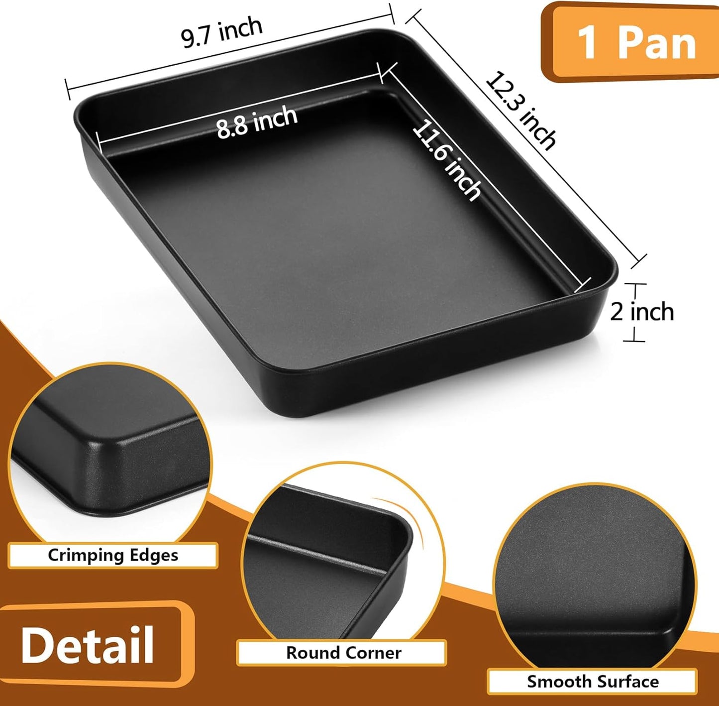 12.3 Inch Nonstick Small Lasagna Pan, Stainless Steel Deep Toaster Oven Pan Tray for Brownie Meats Lasagna, Rectangular Bakeware for Oven Use, Easy Clean & Heavy Duty, 1PC