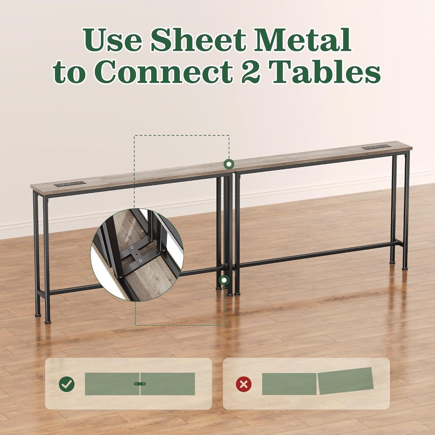 78.8-Inch Narrow Console Table Set of 2 with Charging Station, Oak Finish, Ideal for Living Room and Entryway