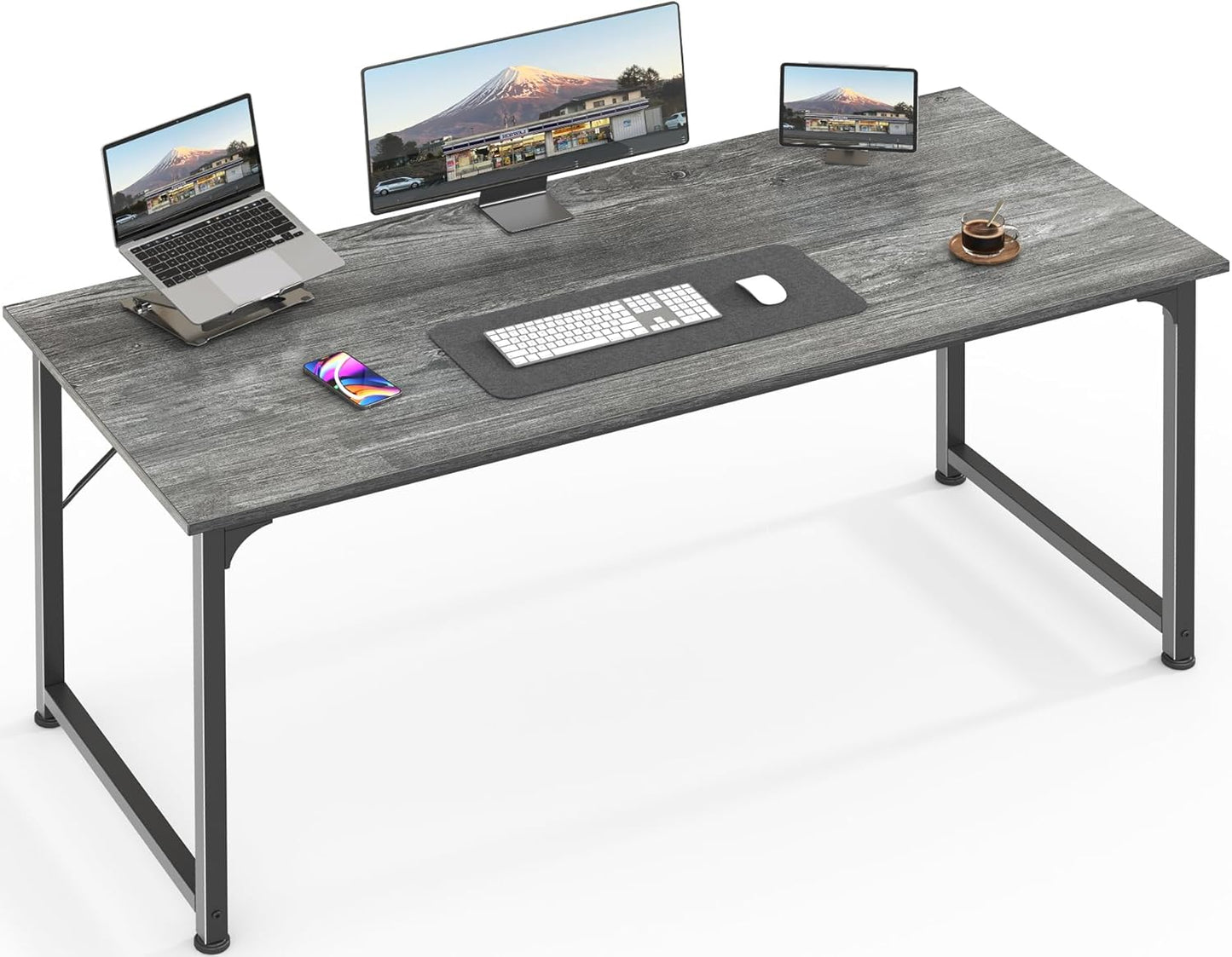 55-Inch Modern Home Office Desk with Sturdy Metal Frame and Ample Legroom for Gaming and Writing, Grey