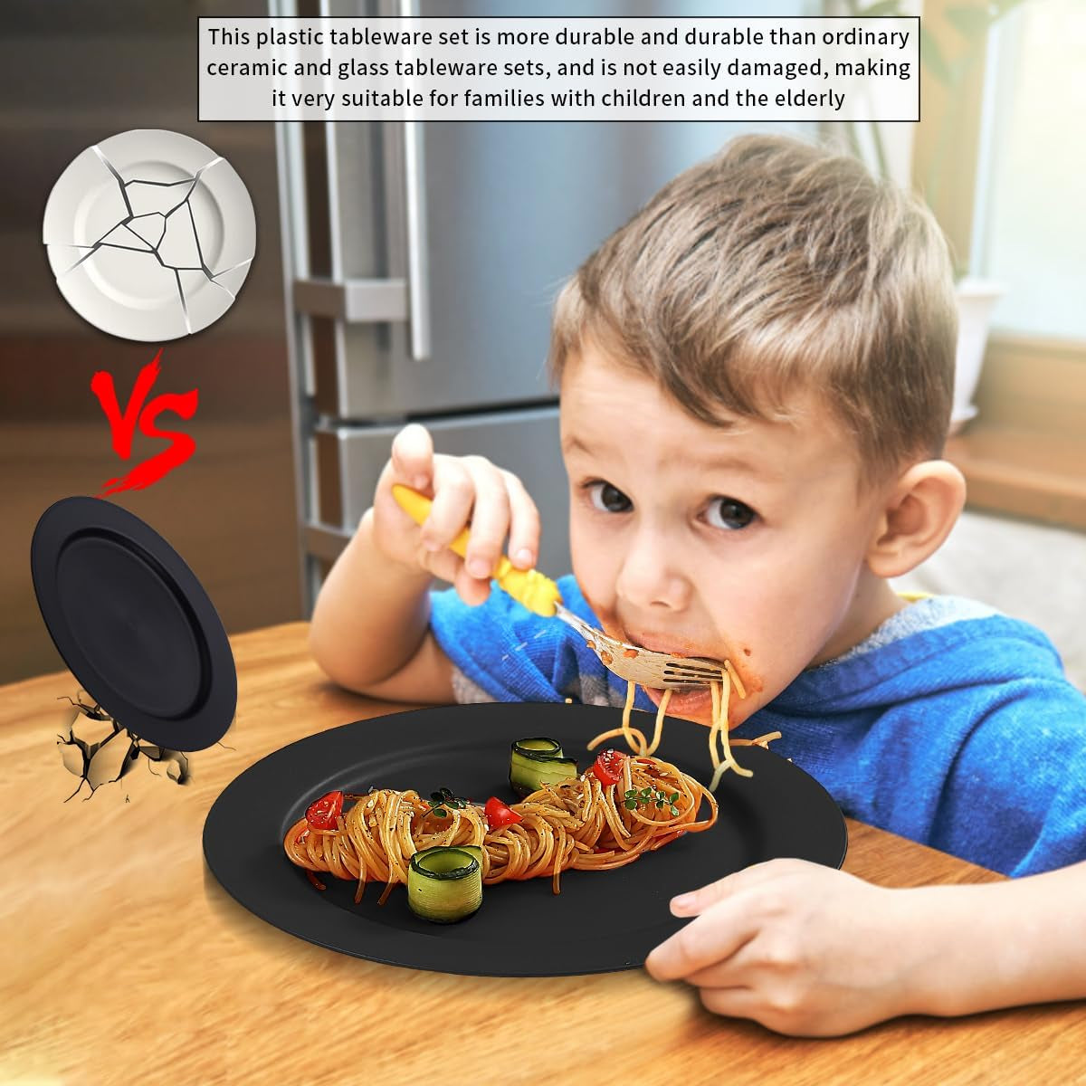 12-Piece Set of 10-Inch Multi-Color Reusable and Unbreakable Plastic Dinner Plates, Salad Plates, and Pasta Bowls - Ideal for Home, Garden, Picnics, and Camping
