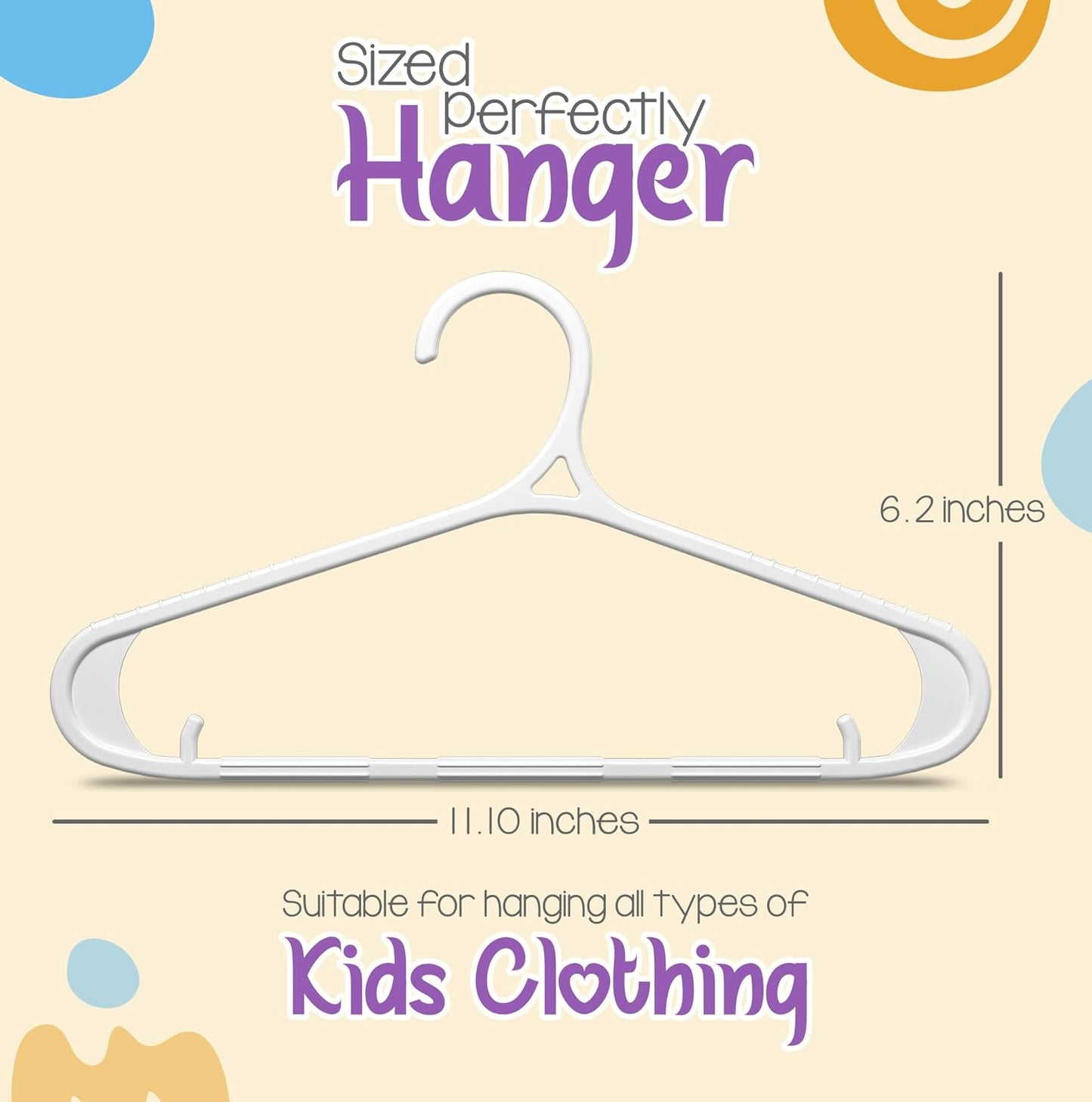 Kids Hangers - 11 Inch Plastic Baby Hangers for Closet - Infant or Childrens Hangers for Clothes 60 Pack (White)