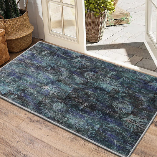 Bathroom Rug - Paisley Floral Area Rug, 2X3 Ft, for Entryway, Bedroom, Living Room, Anti-Skid, Durable, Rectangular, Washable