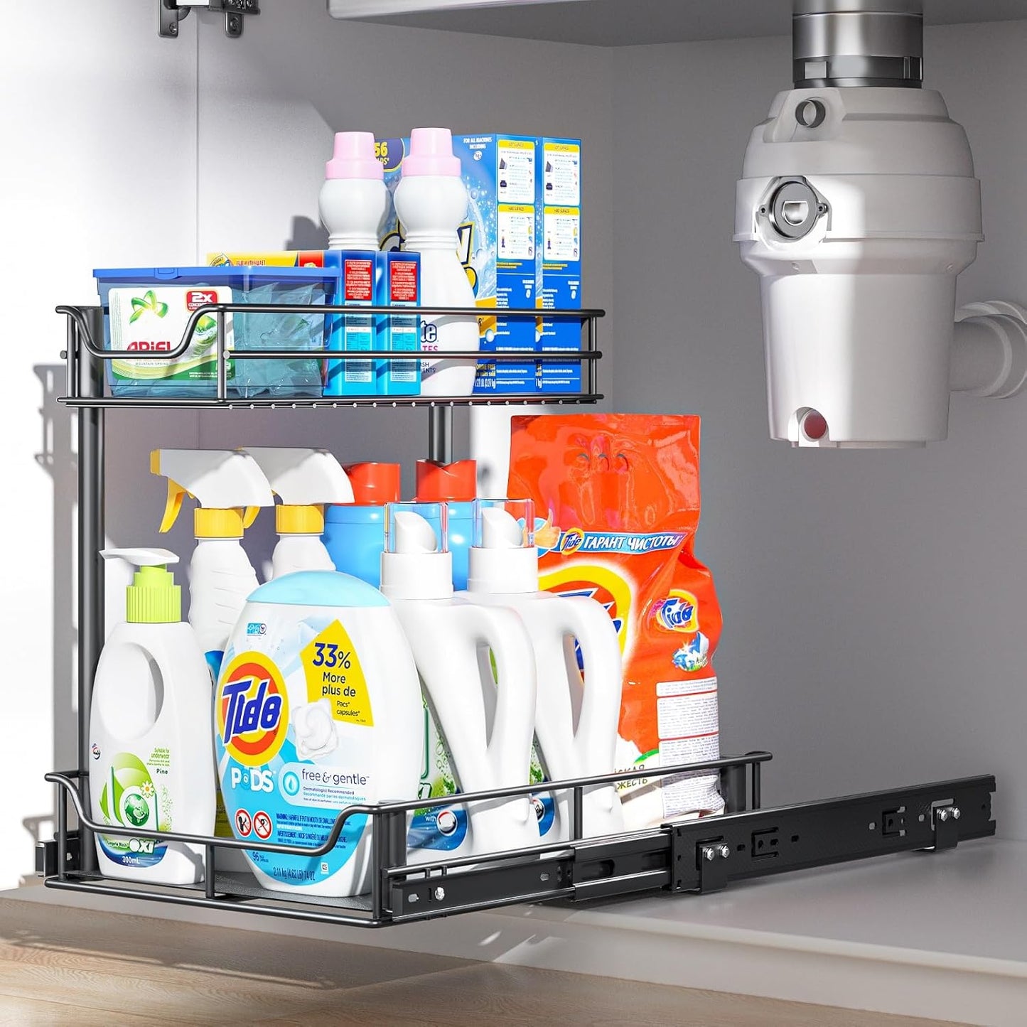 under Sink Organizer, Pull Out Cabinet Organizer with Upgraded Slides, Slide Out Sink Shelf Cabinet Storage Shelves, Storages for Kitchen Bathroom