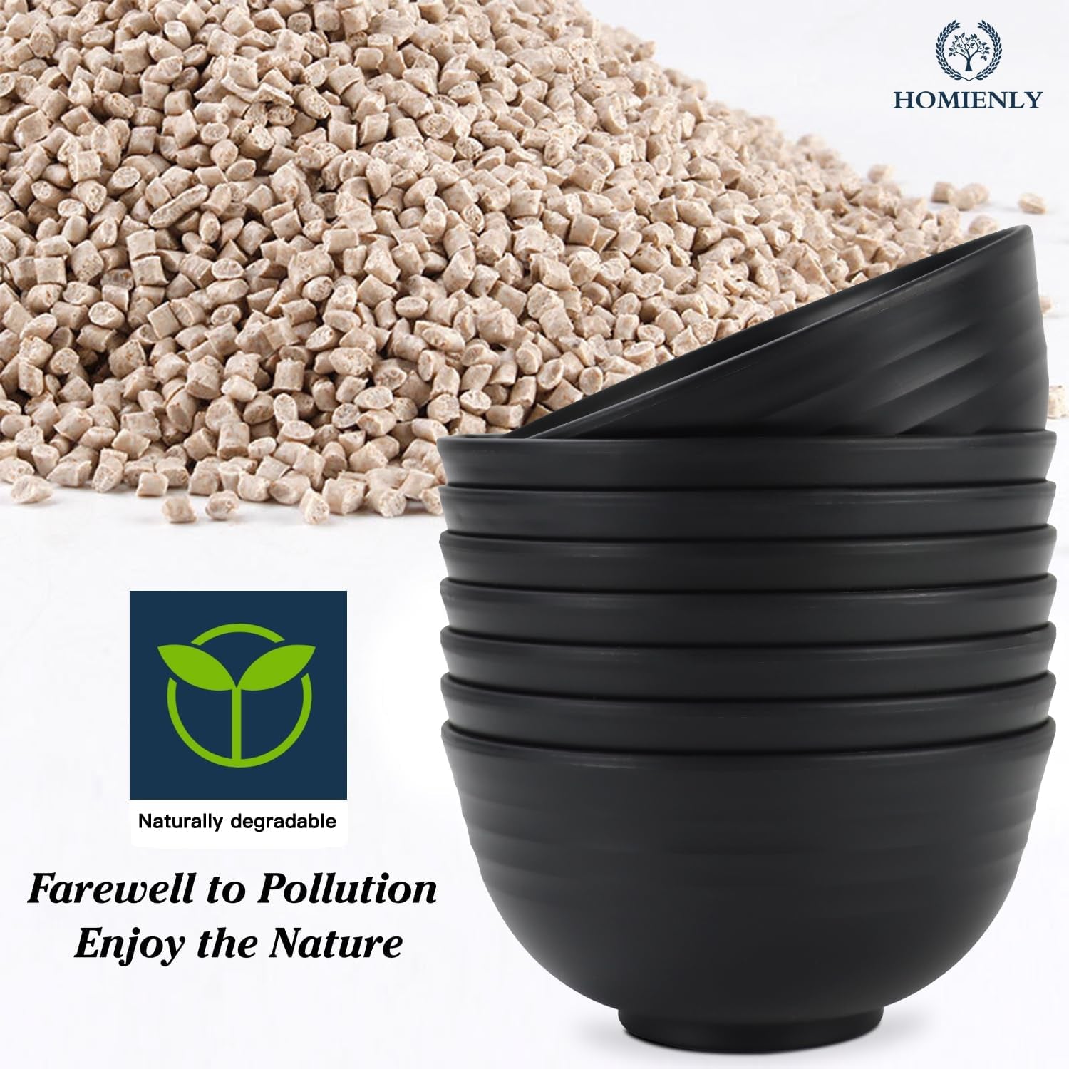 Cereal Bowl Set of 8 - Unbreakable Lightweight Wheat Straw Bowls for Kitchen, Microwave and Dishwasher Safe, Ideal for Serving Cereal, Snacks, and Fruits (Black, 26 OZ)