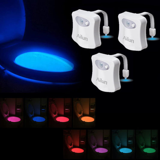 Toilet Night Light 3Pack Motion Activated LED Light 8 Colors Changing Toilet Bowl Illuminate Nightlight for Bathroom Battery Not Included Perfect Decorating Combination with Faucet Light