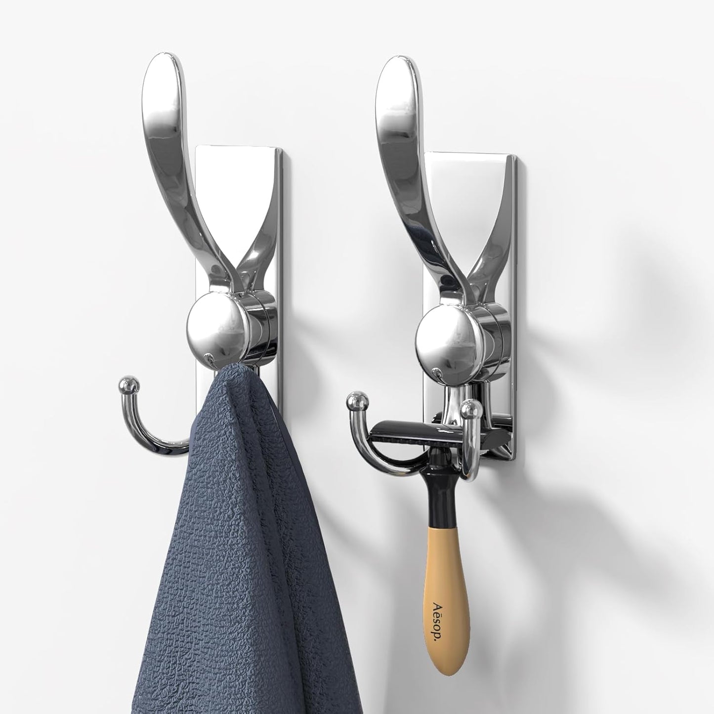 2 Pack Stainless Steel Heavy Duty Coat Hooks, Multifunctional Practical Hooks for Hanging Bathrobes, Coats, Towels, Backpacks, Hats & Kitchen Utensils, Modern Home Organization, Bright Surface