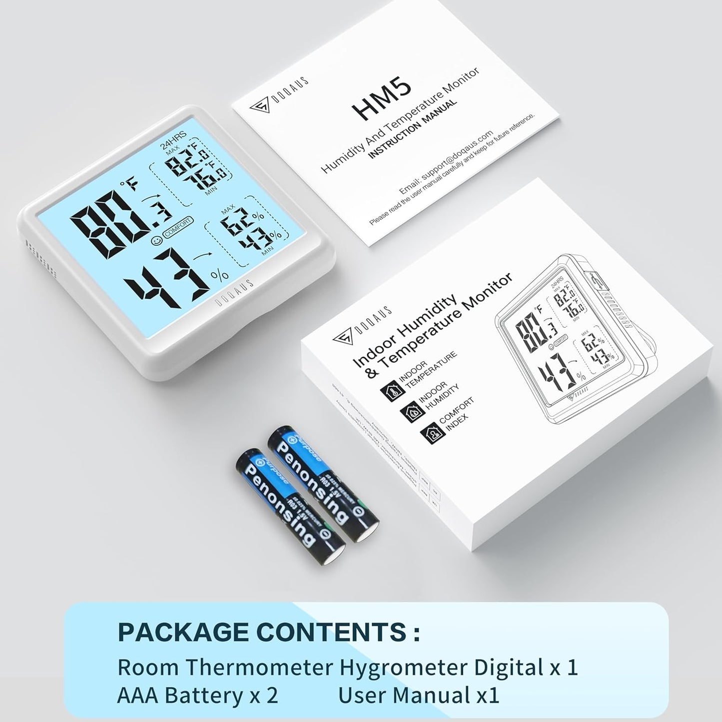 Digital Hygrometer Indoor Thermometer for House, Room Thermometer with 3S Fast Refresh & Max Min Records, Temperature Monitor Humidity Meter with Backlight, White