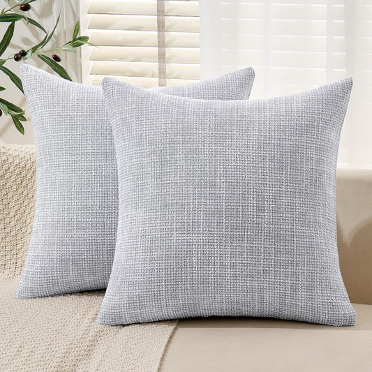 Burlap Linen Throw Pillow Covers 18X18 Inch Set of 2 Blue Grey Decorative Pillows Modern Farmhouse Pillowcases Soft Accent Cushion Covers for Outdoor Couch Sofa Bedroom Livingroom Home Decor