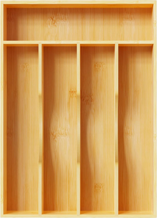 Silverware Organizer 10 in Utensil Organizer Silverware Tray for Drawer Cutlery Flatware Organizer for Kitchen Bamboo Wood