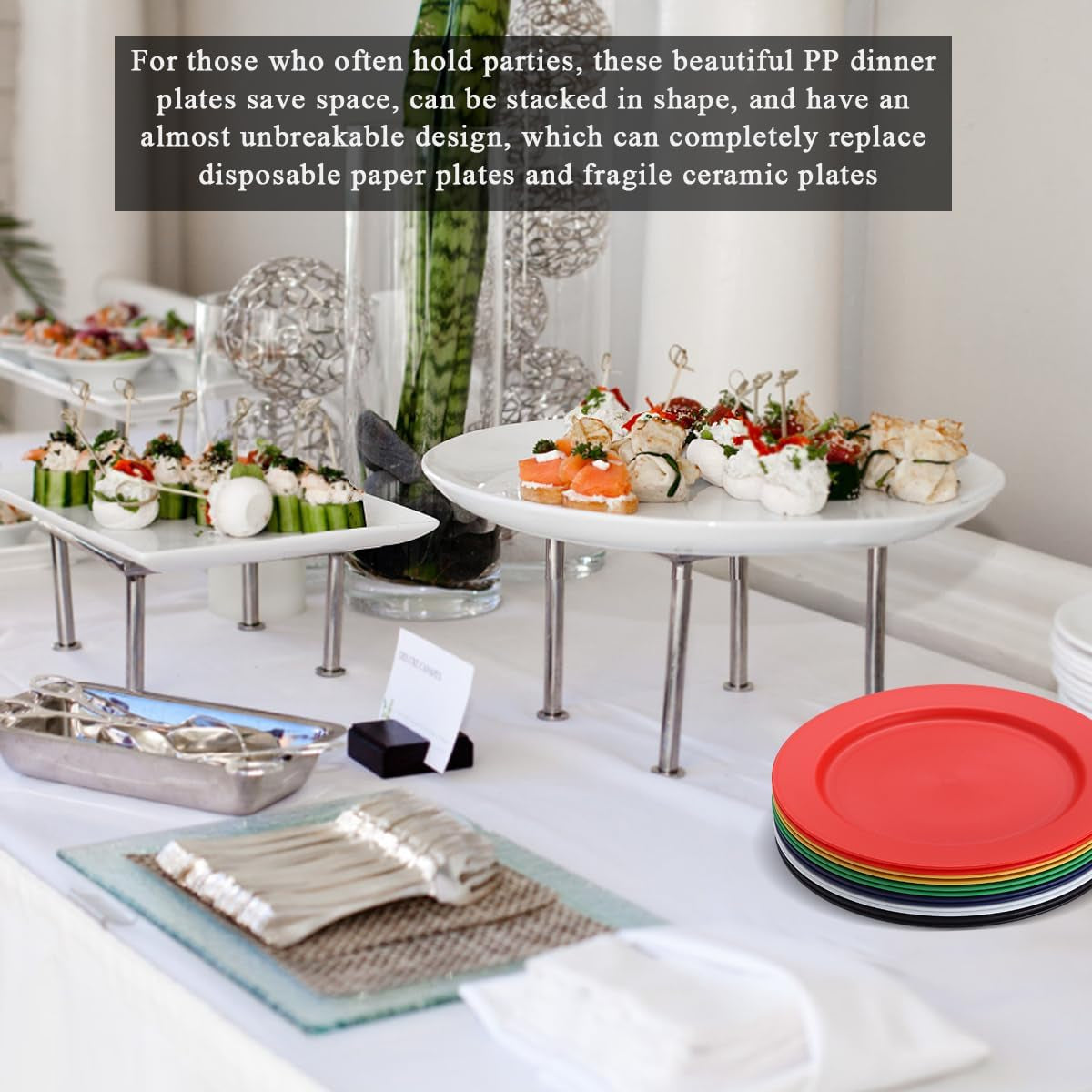 12-Piece Set of 10-Inch Multi-Color Reusable and Unbreakable Plastic Dinner Plates, Salad Plates, and Pasta Bowls - Ideal for Home, Garden, Picnics, and Camping