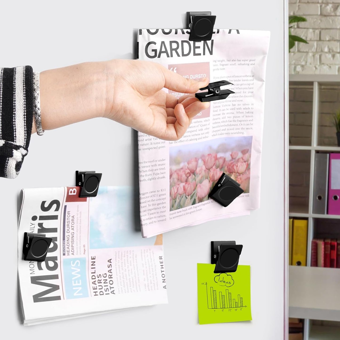 6 Pack Magnetic Clips for Refrigerator, Black Magnet Clips for Fridge, Refrigerator Magnets, Strong Magnetic Clip,Scratch Free Magnets with Clip for Refrigerator, Whiteboard, Cruise, Locker