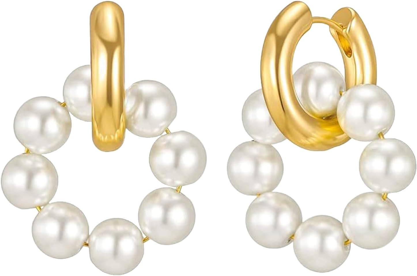 Gold Pearl Huggie Earrings for Women  Trendy Pearls Hoop Earrings Hypoallergenic Earrings for Sensitive Ears for Mother Daughter Girlfirend Jewelly Christmas Birthday Present